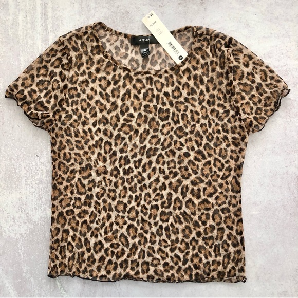 AQUA Animal Printed Mesh Crop Tee, XS NWT - Picture 3 of 7